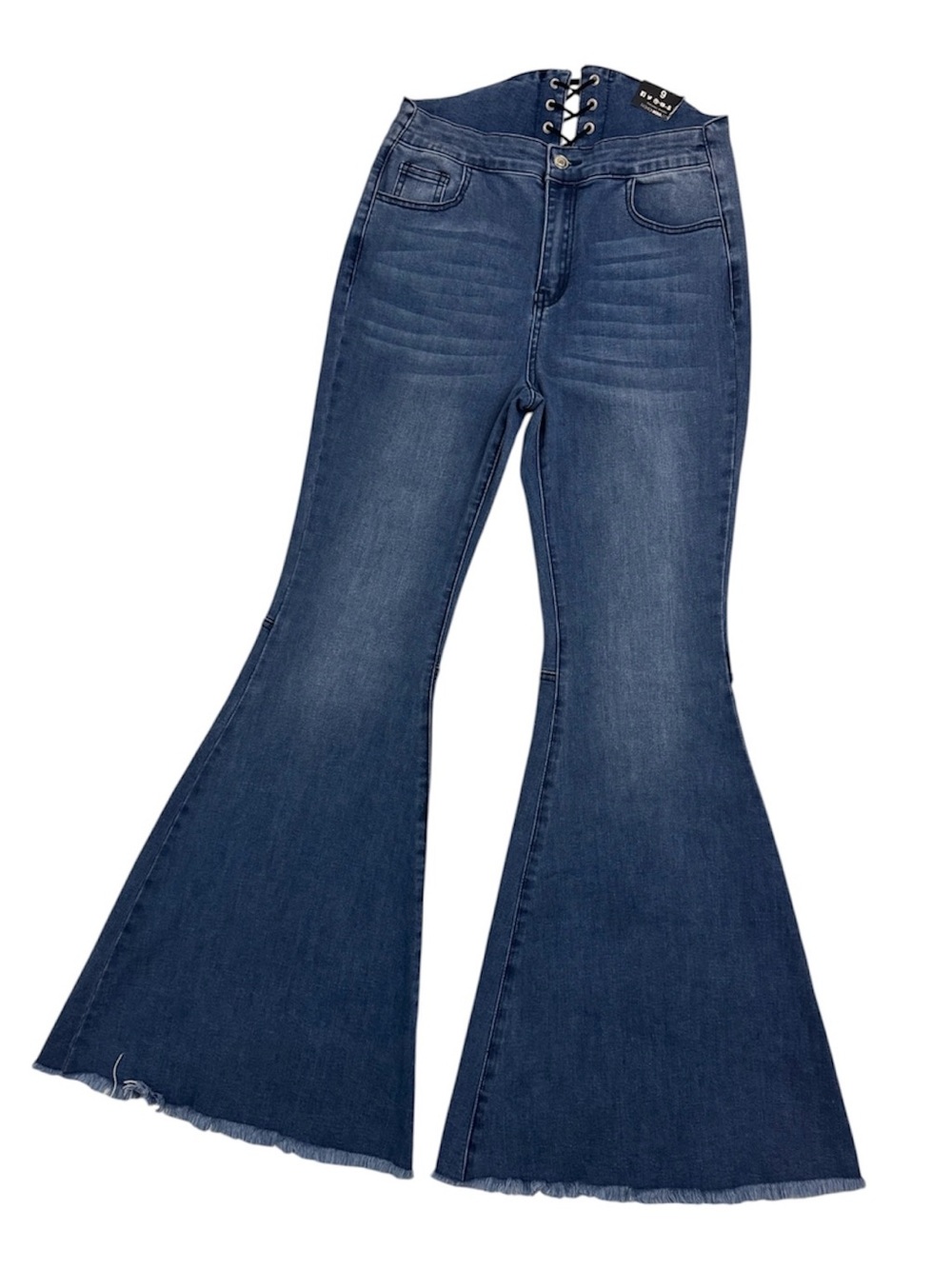 Fashion Nova Dark Blue Lace-Up High-Waist Flare Jeans
